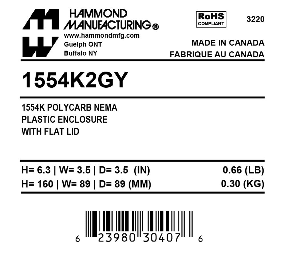Hammond 1554K2GY Circuit Breaker Enclosure
