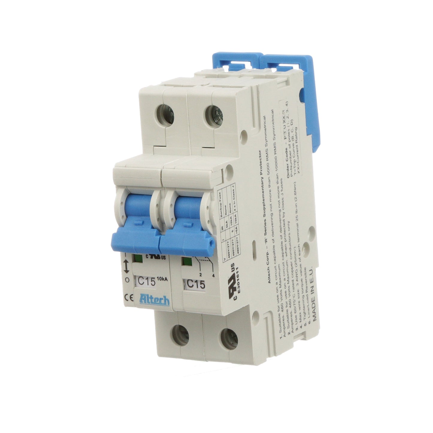 Altech 2CU15R Circuit Breaker | 15A 2P 10kA@480Y/277V Feed-Thru