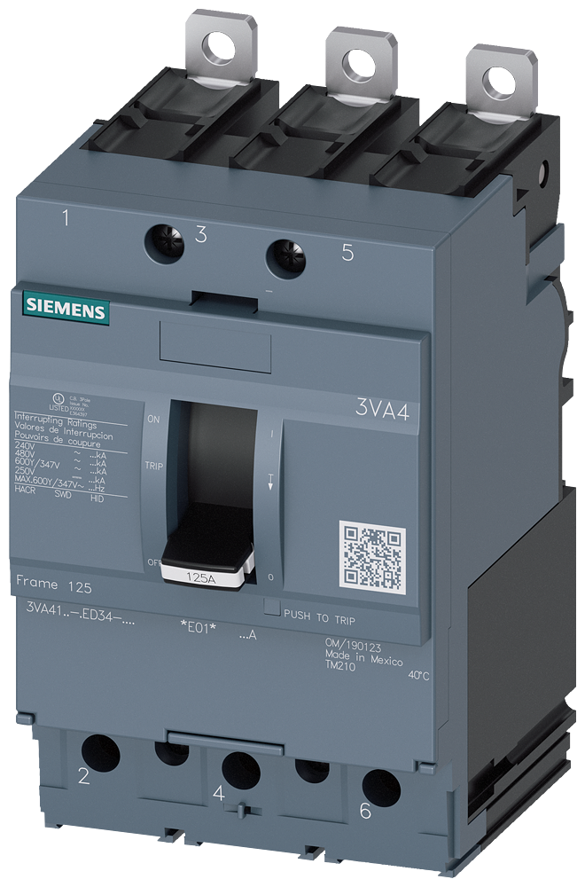 Siemens 3VA4140-6ED34-1AA0 Circuit Breaker | 600V 40A 3P 65kA@480V Bolt-On 3VA
