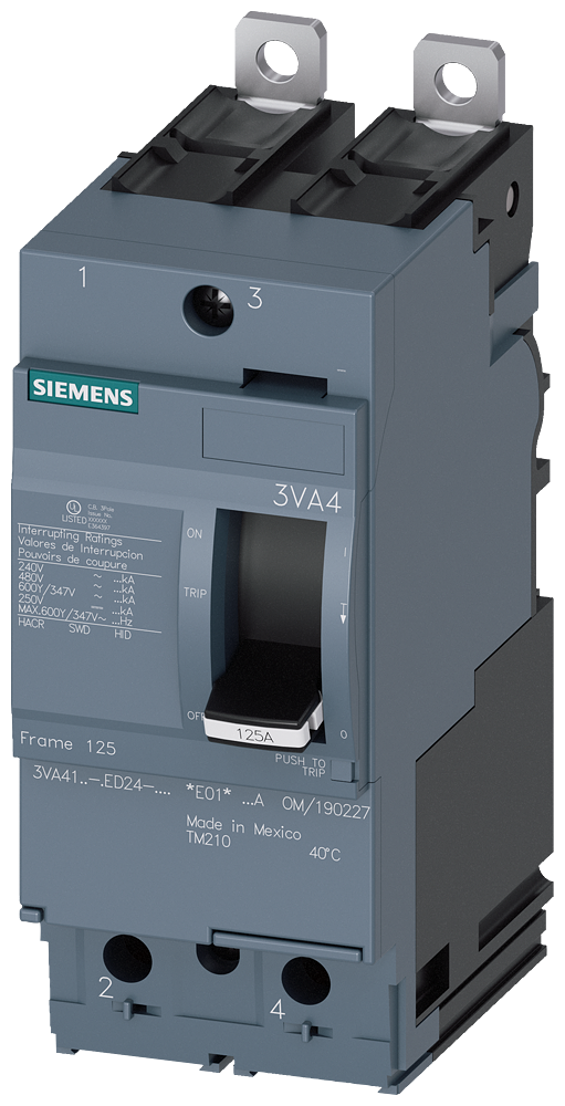 Siemens 3VA4140-5ED24-0AA0 Circuit Breaker | 600Y/347V 480V 40A 2P 35kA@480V Bolt-On 3VA