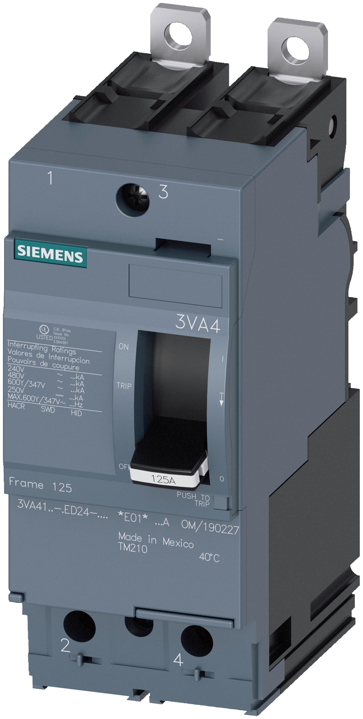Siemens 3VA41306ED240AA0 Circuit Breaker | 2P 30A 65KAIC 480V LI TM210