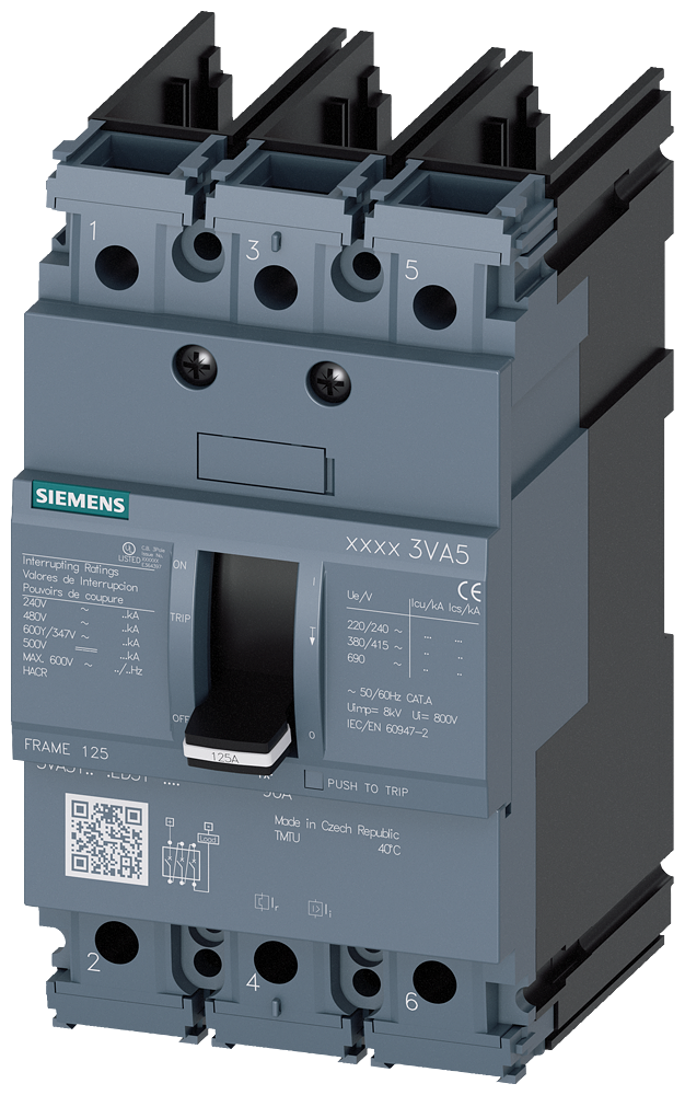 Siemens 3VA5110-6ED31-0AA0 Circuit Breaker | 600V 100A 3P 65kA@480V Feed-Thru 3VA