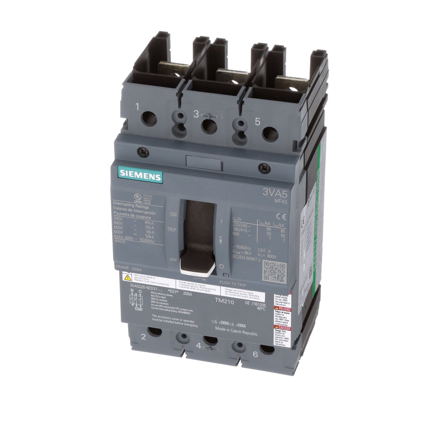 Siemens 3VA52205ED310AA0 Circuit Breaker | 480V Thermal/Magnetic 3VA Series