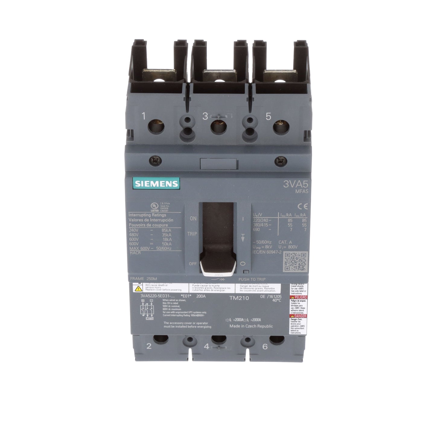 Siemens 3VA52205ED310AA0 Circuit Breaker | 480V Thermal/Magnetic 3VA Series