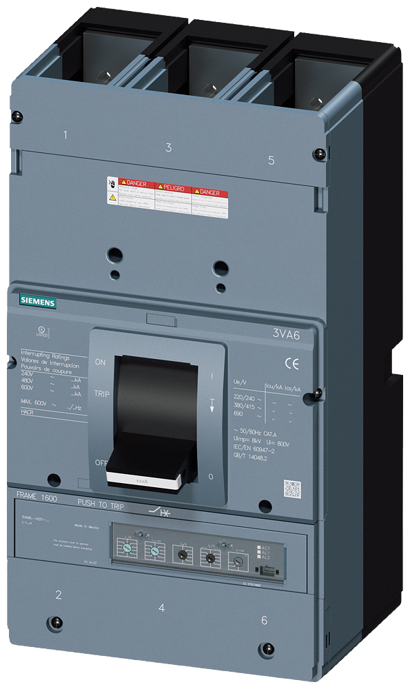 Siemens 3VA6816-6HN31-0AA0 Molded Case Circuit Breaker 600V 1600A 3P 65kA@480V Bolt-On 3VA