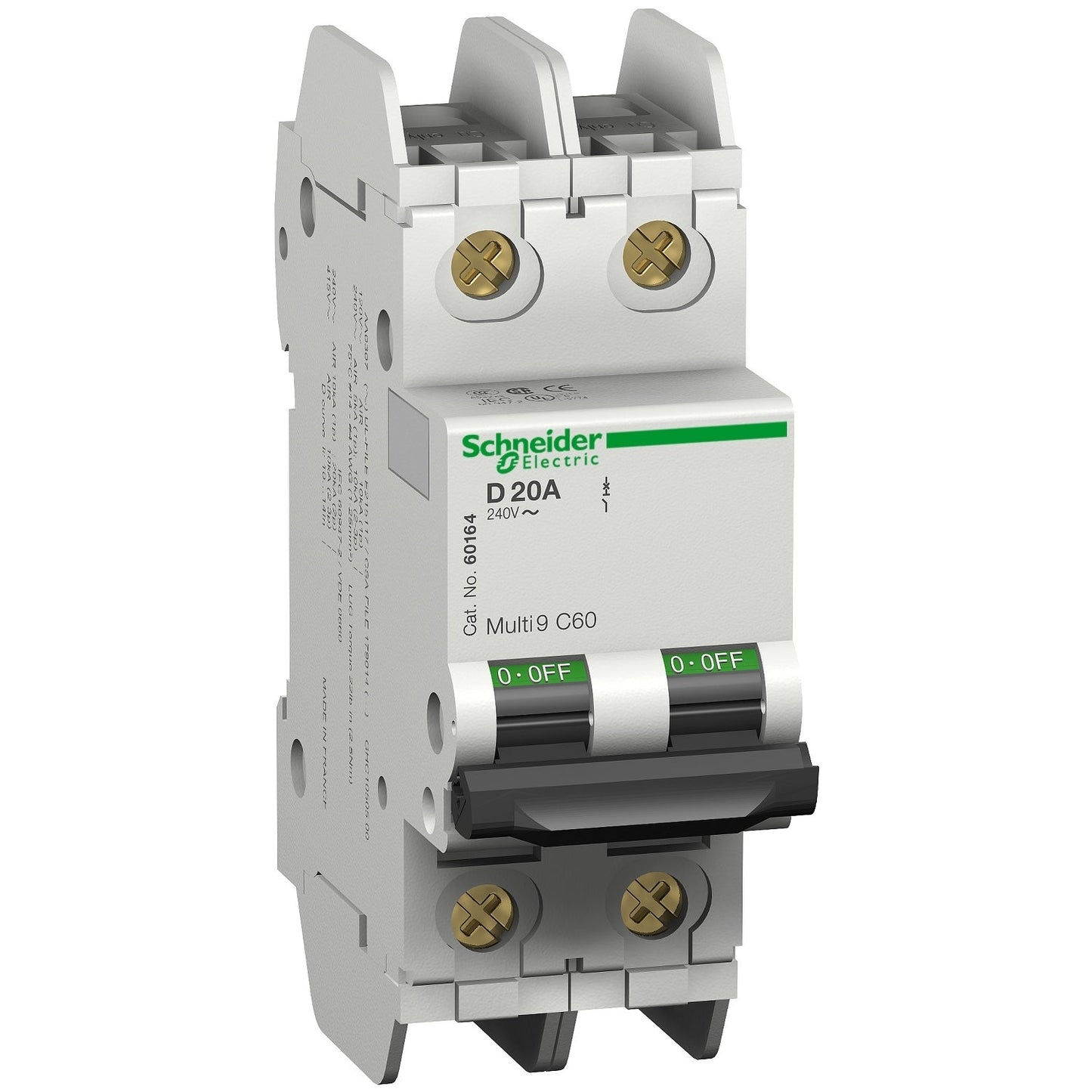 60152 - Schneider Electric Feed-Thru 240V 1A 2 pole circuit breaker 10kA@240V - Essential Electric Supply