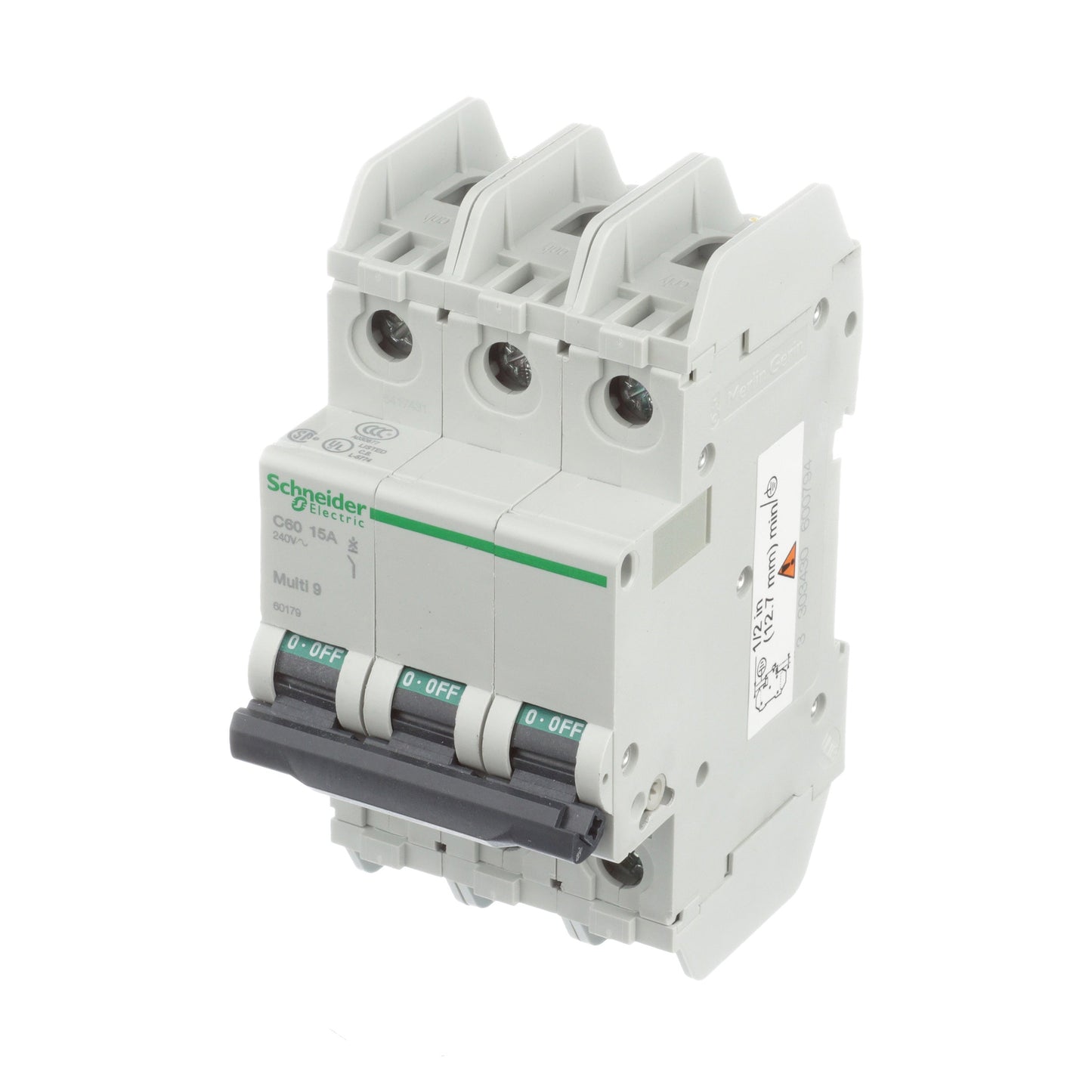 Schneider Electric 60179 Circuit Breaker | 240V 15A 3P 10kA@240V Feed-Thru Multi9