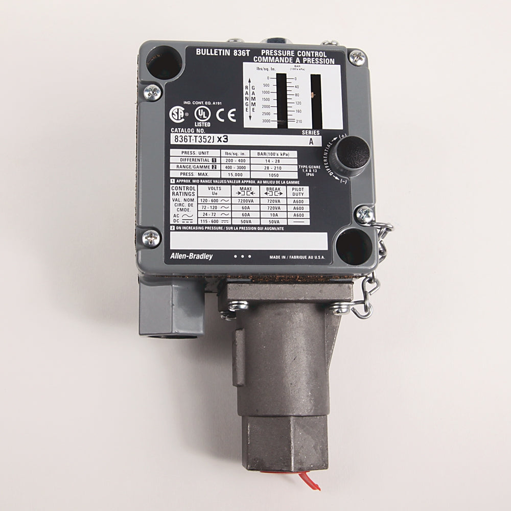 Allen-Bradley 836T-T352J Pressure Switch Electrical S.P.D.T. Adjustable 200-3000 PSI