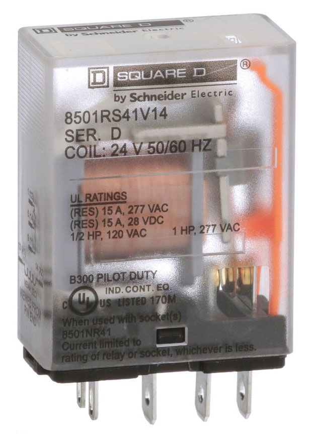 Schneider Electric 8501RS41V14 Relay | 24VAC Coil SPDT 15A 8501R Series