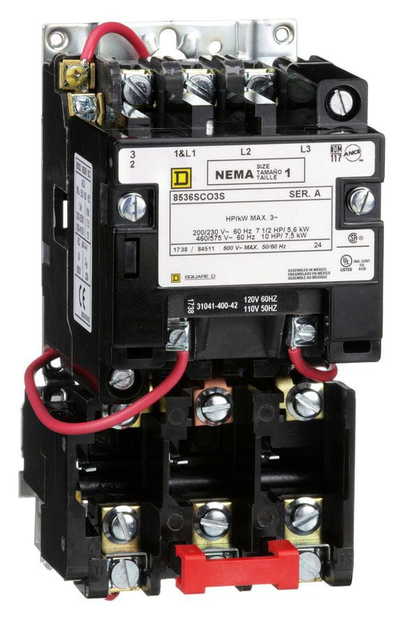 Square D 8536SCO3V02S Motor Starter 3 pole 3 phase 600V 27A 110V coil Class 8536