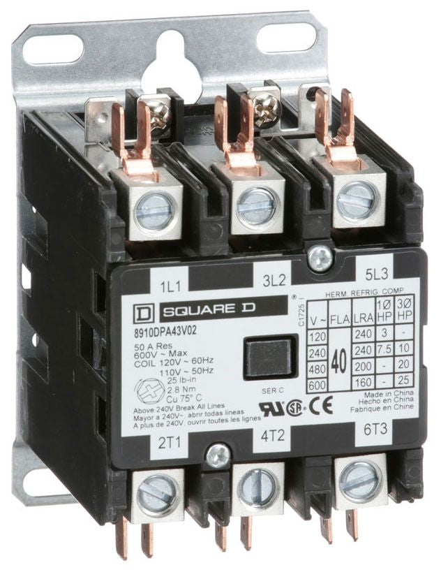 Square D 8910DPA43V02 Contactor | 3P 3PH 600V 40A 110VV Class 8910