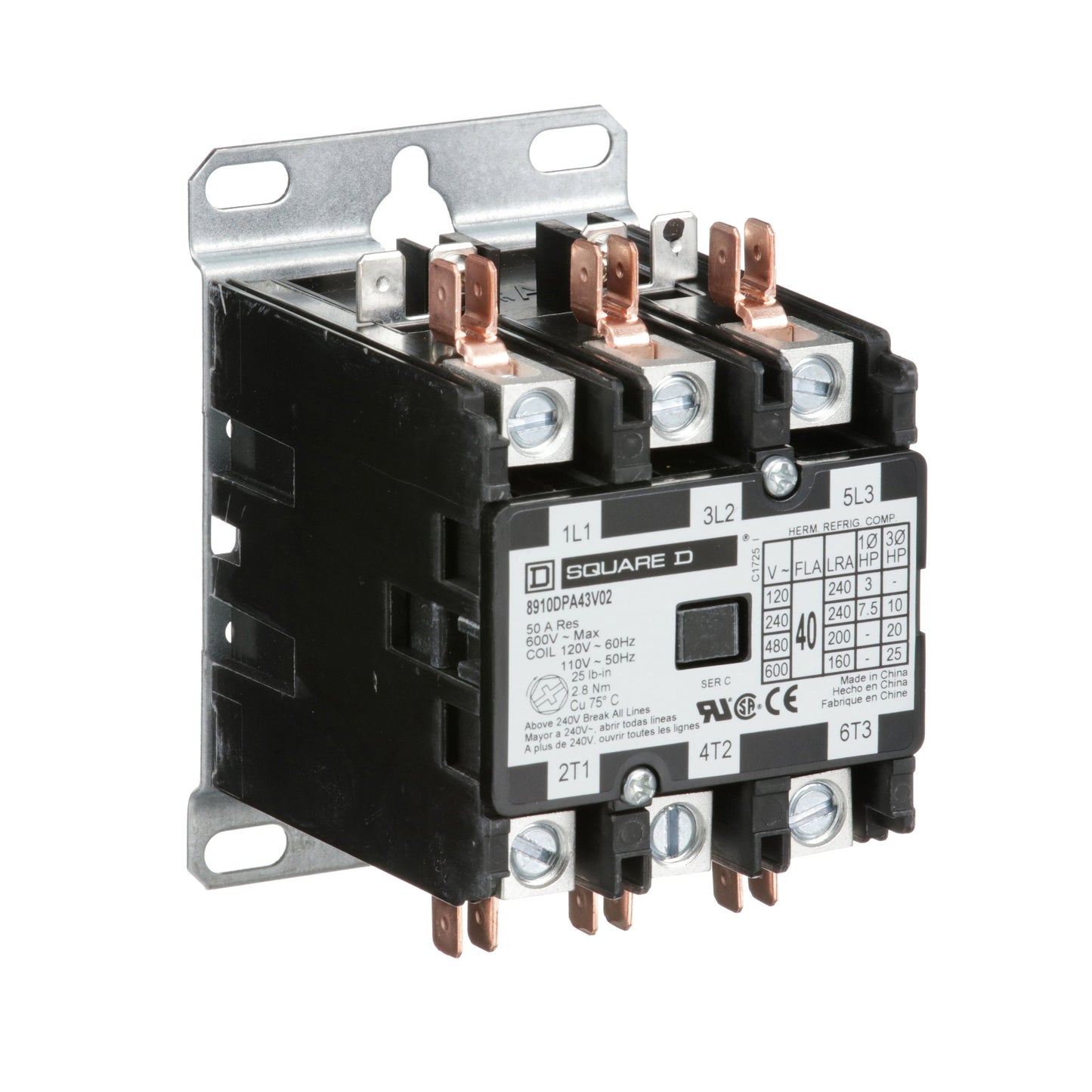 Square D 8910DPA43V02 Contactor | 3P 3PH 600V 40A 110VV Class 8910