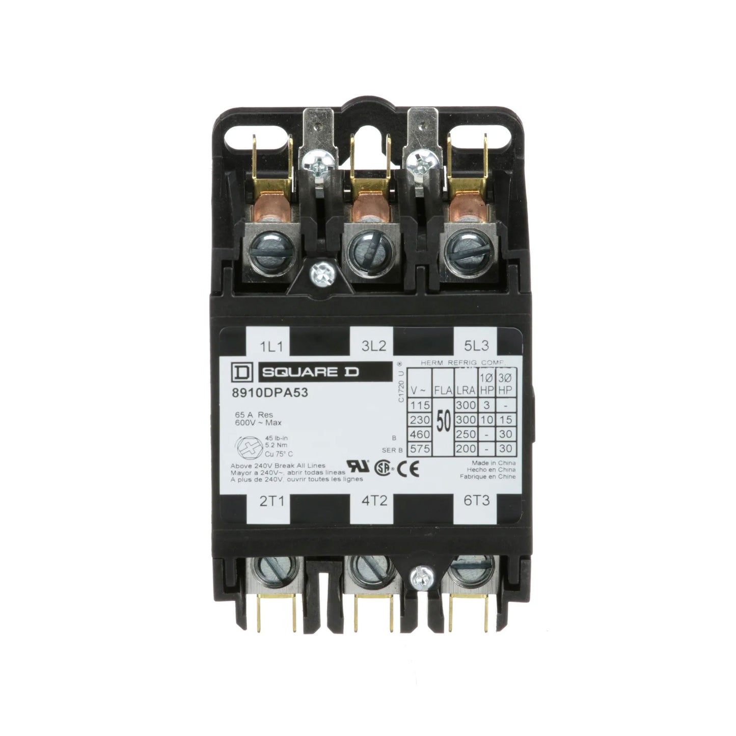 Square D 8910DPA53V09 Contactor | 3P 3Ph 600V 50A 220V Coil Class 8910