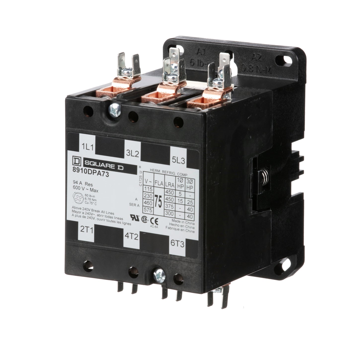 Square D 8910DPA73V02 Contactor | 3P 3PH 600V 75A 110VV Class 8910