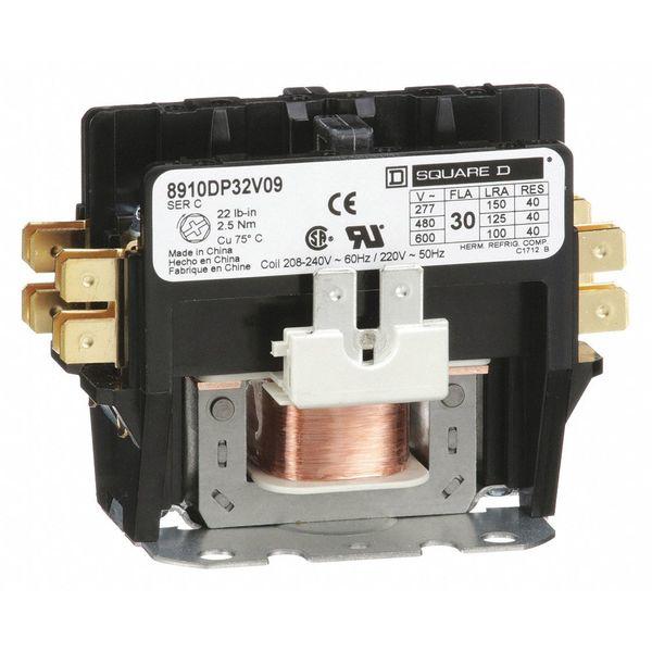 Square D 8910DP32V09 Contactor 2 pole 1 phase 600V 30A 220V Class 8910