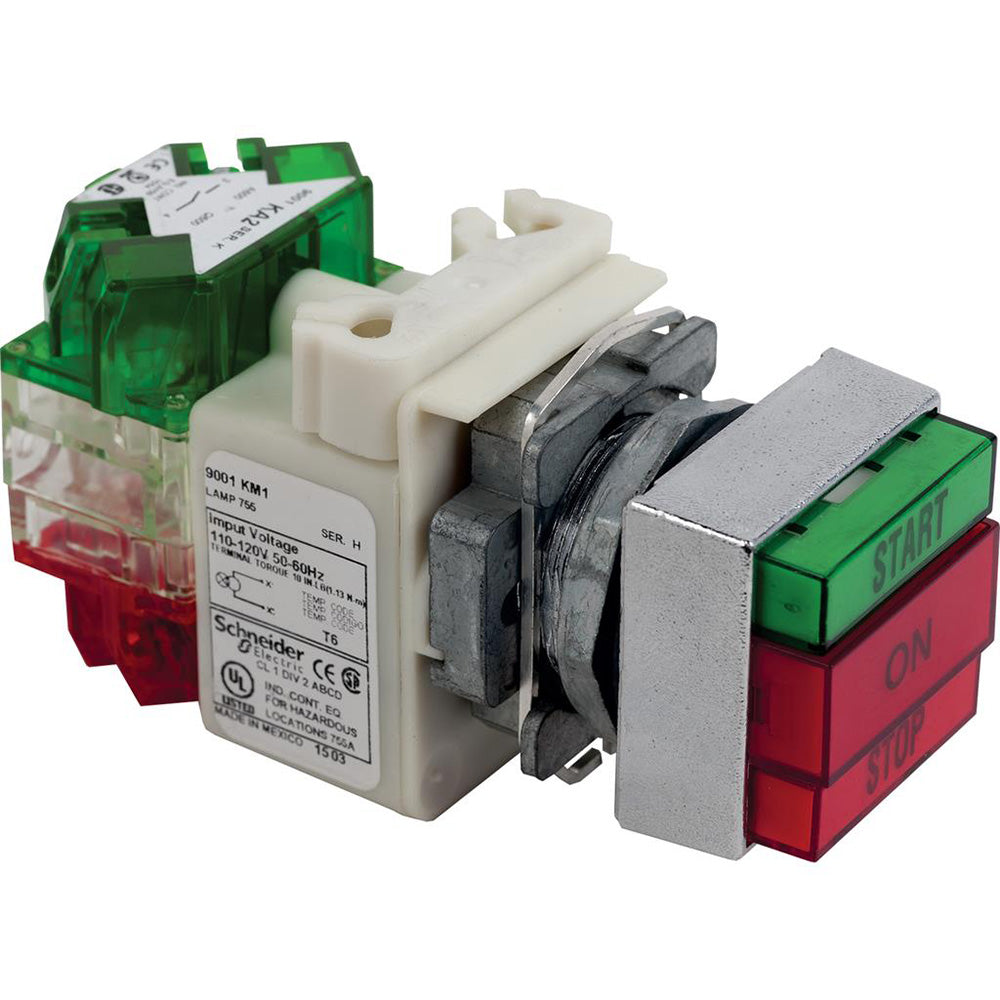 Square D 9001KXRG137 Push button switch | 30mm 2 push buttons pilot light START green STOP red 10A 600V AC 1NO+1NC contacts 9001KX