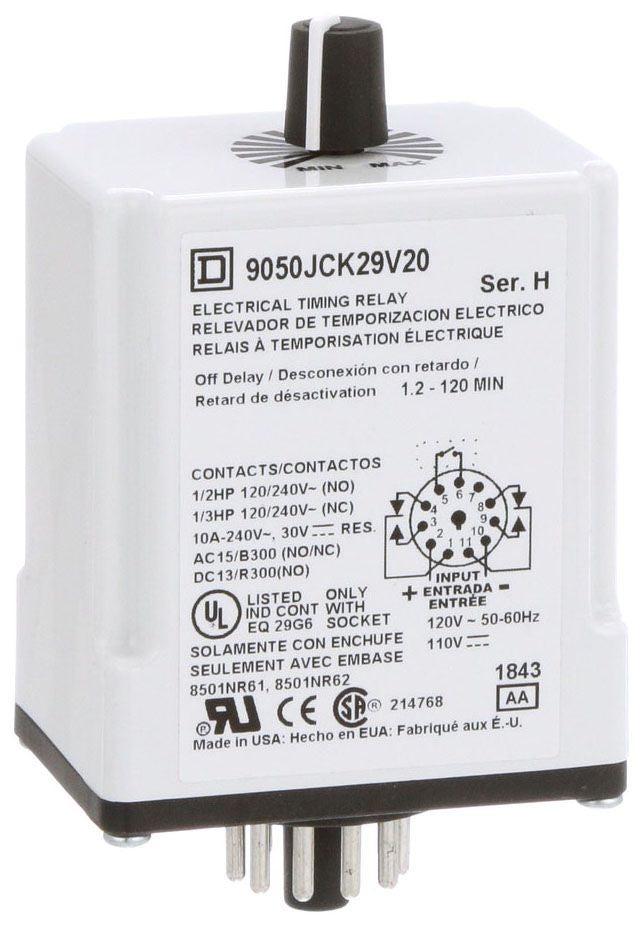 Square D 9050JCK29V20 Timing Relay | Off-Delay 10A 240VAC Plug-In