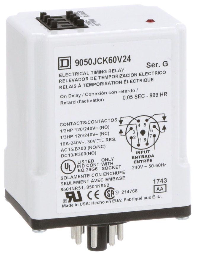 Square D 9050JCK60V24 Timing Relay | On-Delay 10A 240VAC 50/60Hz Type JCK