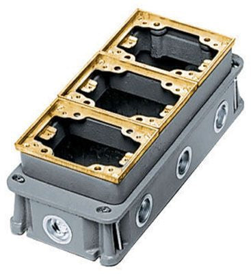 Hubbell B433361 Flush Concrete Floor Box | 3-Gang Cast Iron Box 20A 125V Receptacle