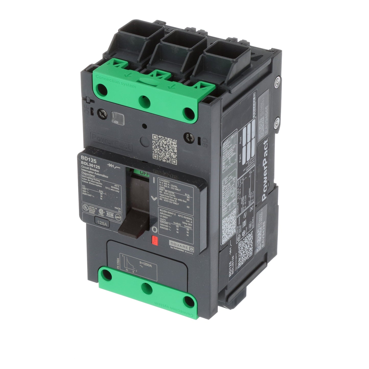 Schneider Electric BDL36125 Circuit Breaker | 600V 125A 3P 18kA@480V Feed-Thru Powerpact