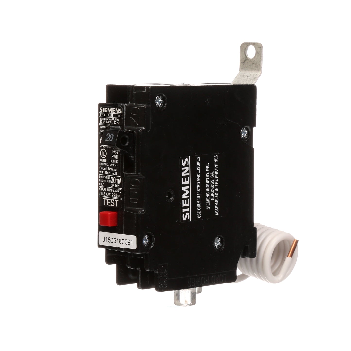 Siemens BE120H Circuit Breaker | 120V 20A 1P 22kA@120V Bolt-on BL Series