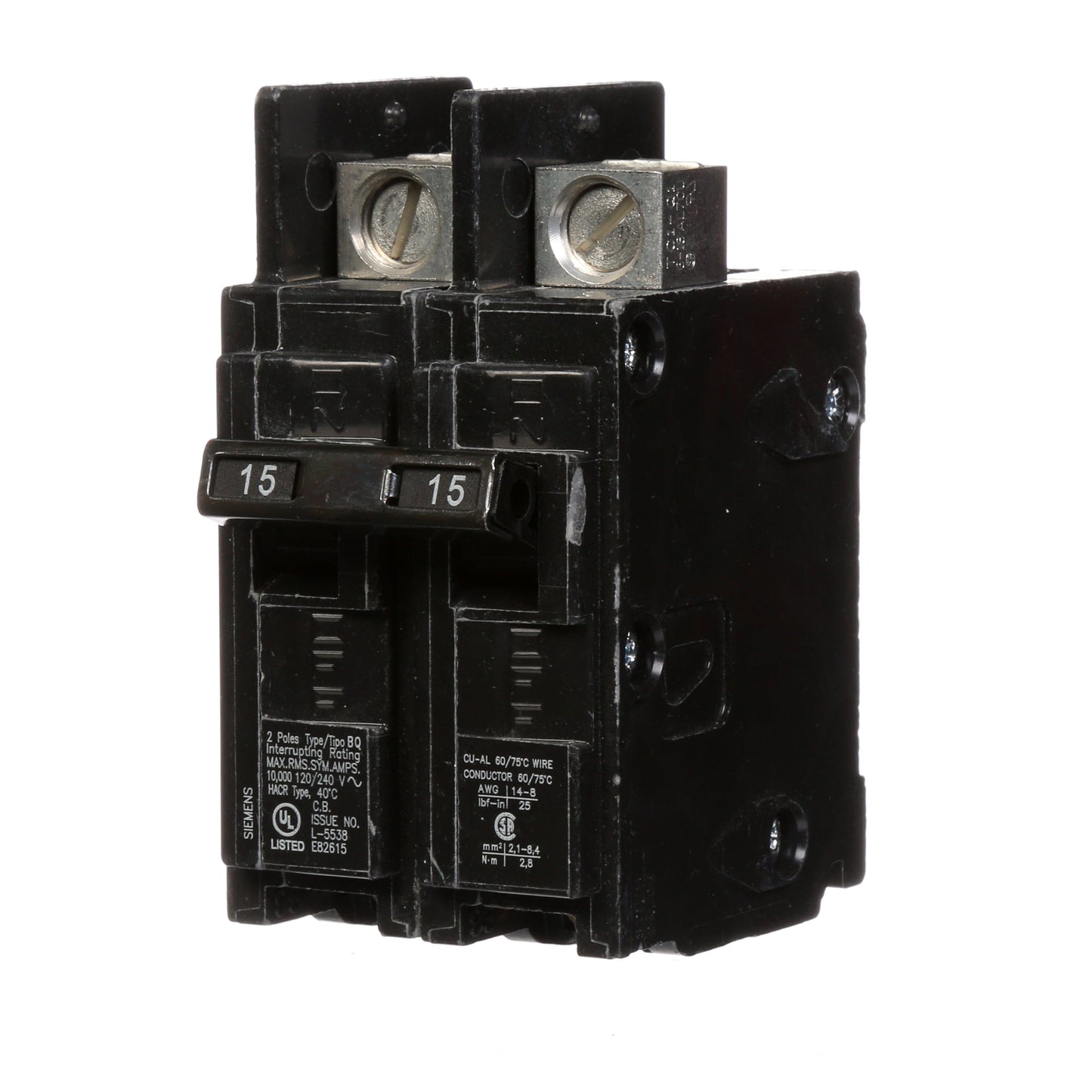 Siemens BQ2B015L Circuit Breaker | 240V 15A 2P 10kA@240V Feed-Thru