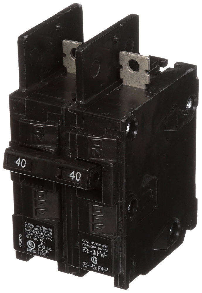 Siemens BQ2B040QLD Circuit Breaker | 240V 40A 2P 10kA@240V Bolt-On BQ Series