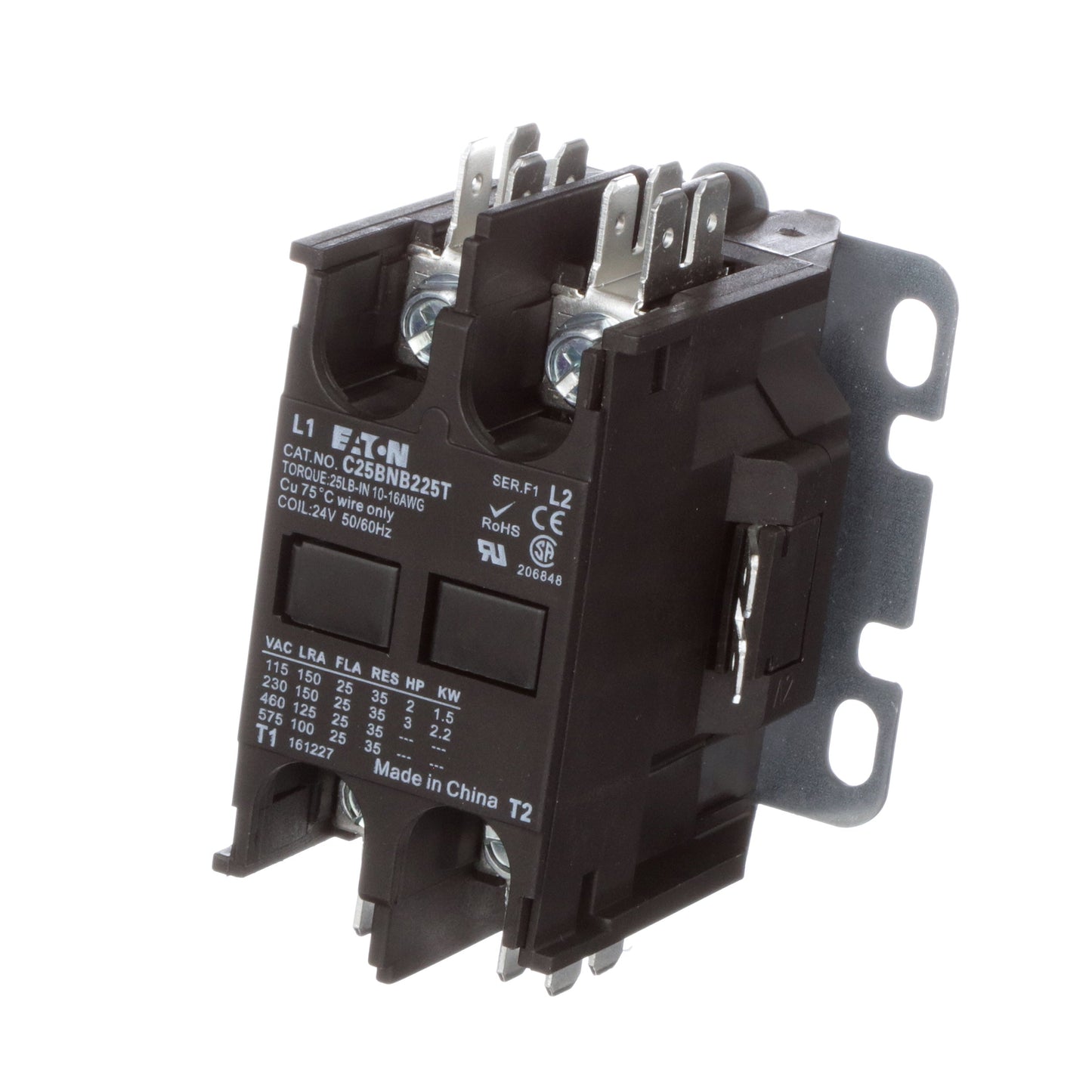 Cutler Hammer C25BNB225T Contactor | 2P 1P 600V 25A 24V C25 Series