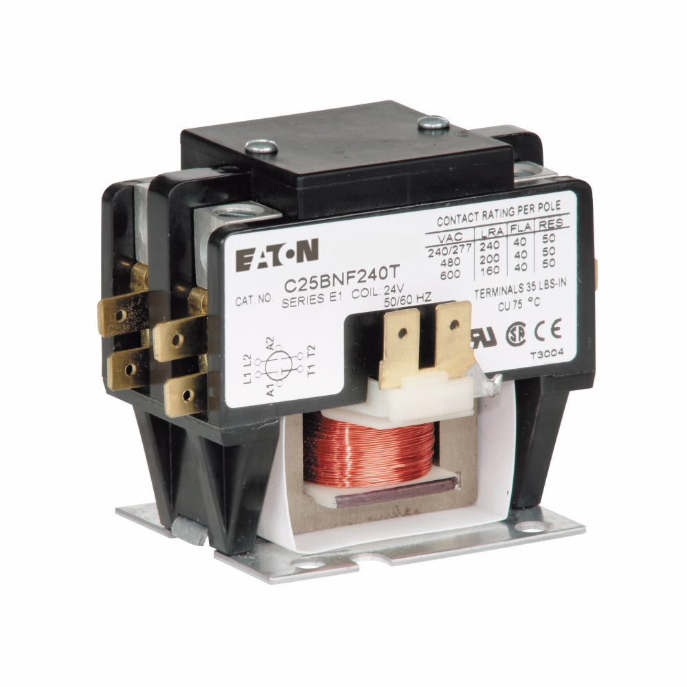 Cutler Hammer C25BNF240T Contactor | 2P 1PH 600V 40A 24V C25 Series