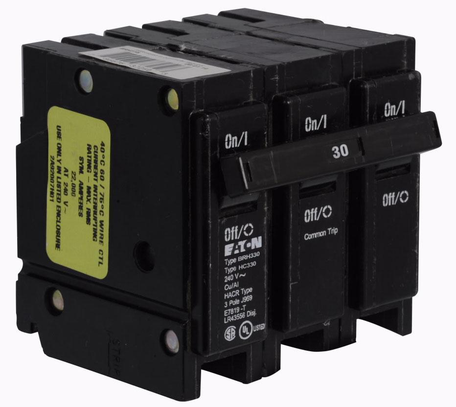 Cutler Hammer BRH330 Circuit Breaker | 240V 30A 3P 22kA@240V Plug-In BR Series