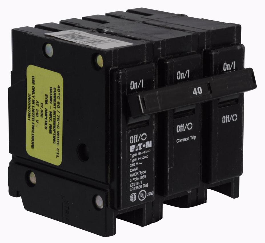 Cutler Hammer BRH340 Circuit Breaker | 240V 40A 3P 22kA@240V Plug-In BR Series