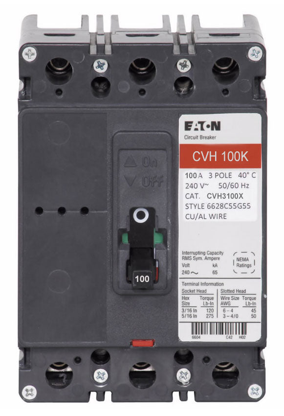Cutler Hammer CVH3100X Circuit Breaker | 240V 100A 3P 100kA@240V Bolt-On CVH Series