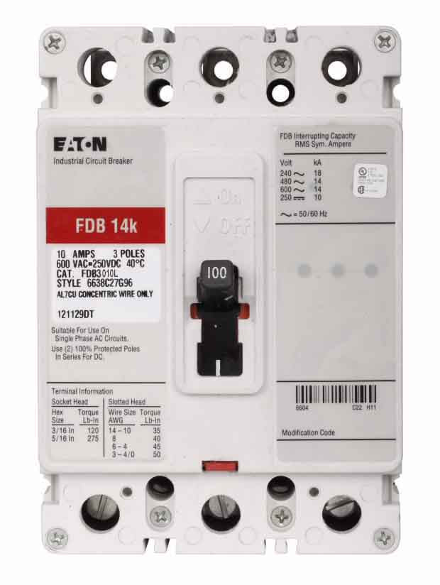 Cutler Hammer, Eaton, Westinghouse FDB3010L Circuit Breaker | Series C FDB 600V 10A