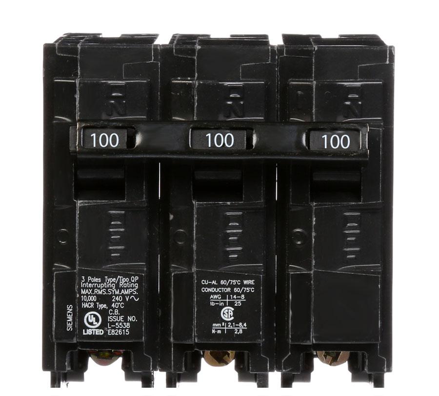 Siemens Q3100 Circuit Breaker | 240V 100A 3P Plug-In 10kA@240V Q Series