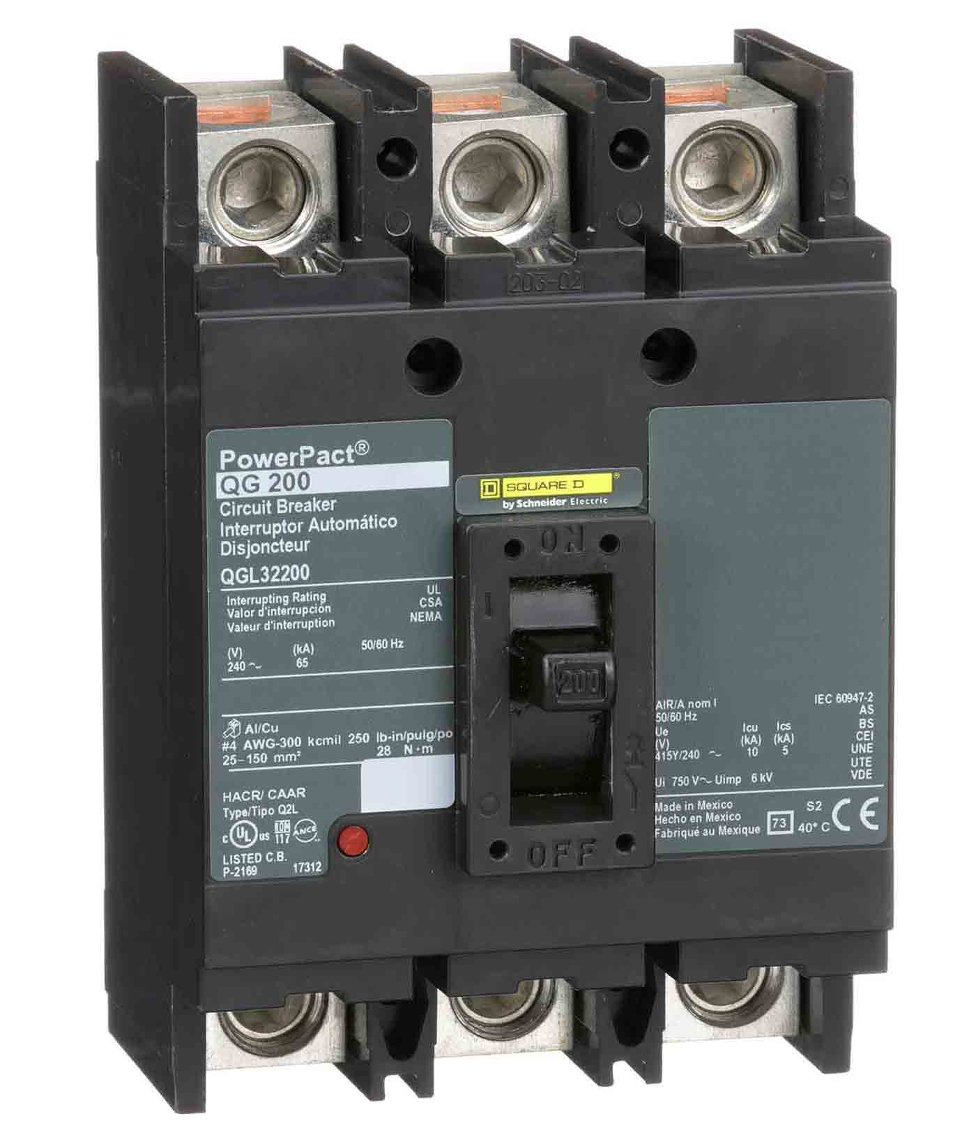 Square D QGL32200 Circuit Breaker | 240V 200A 3P 65kA@240V Feed-Thru QGL Powerpact