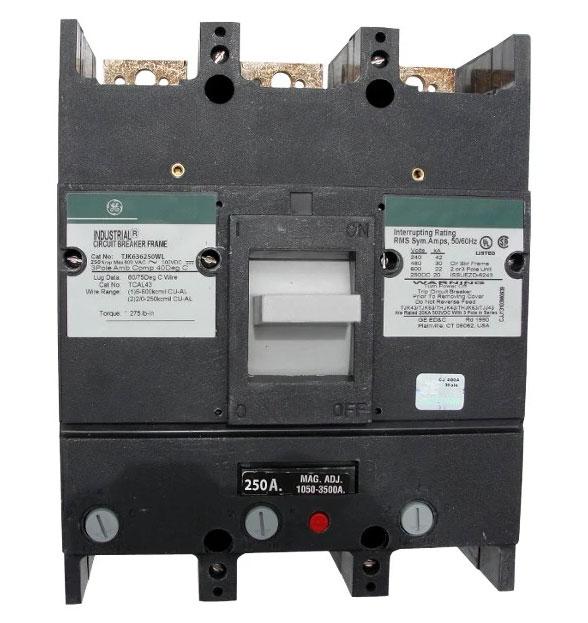 General Electric TJK636250WL Circuit Breaker | 600V 250A 3P 30kA@480V Feed-Thru J600 Line