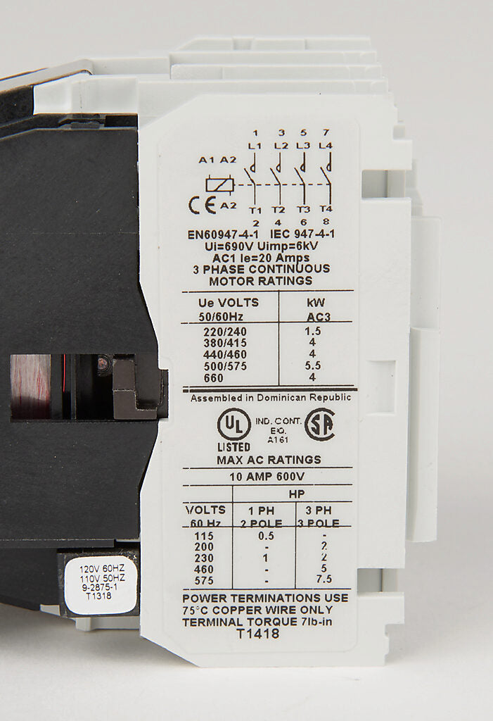 Cutler Hammer CE15BN4AB Contactor 4 pole 3 phase 600V 10A 110V coil