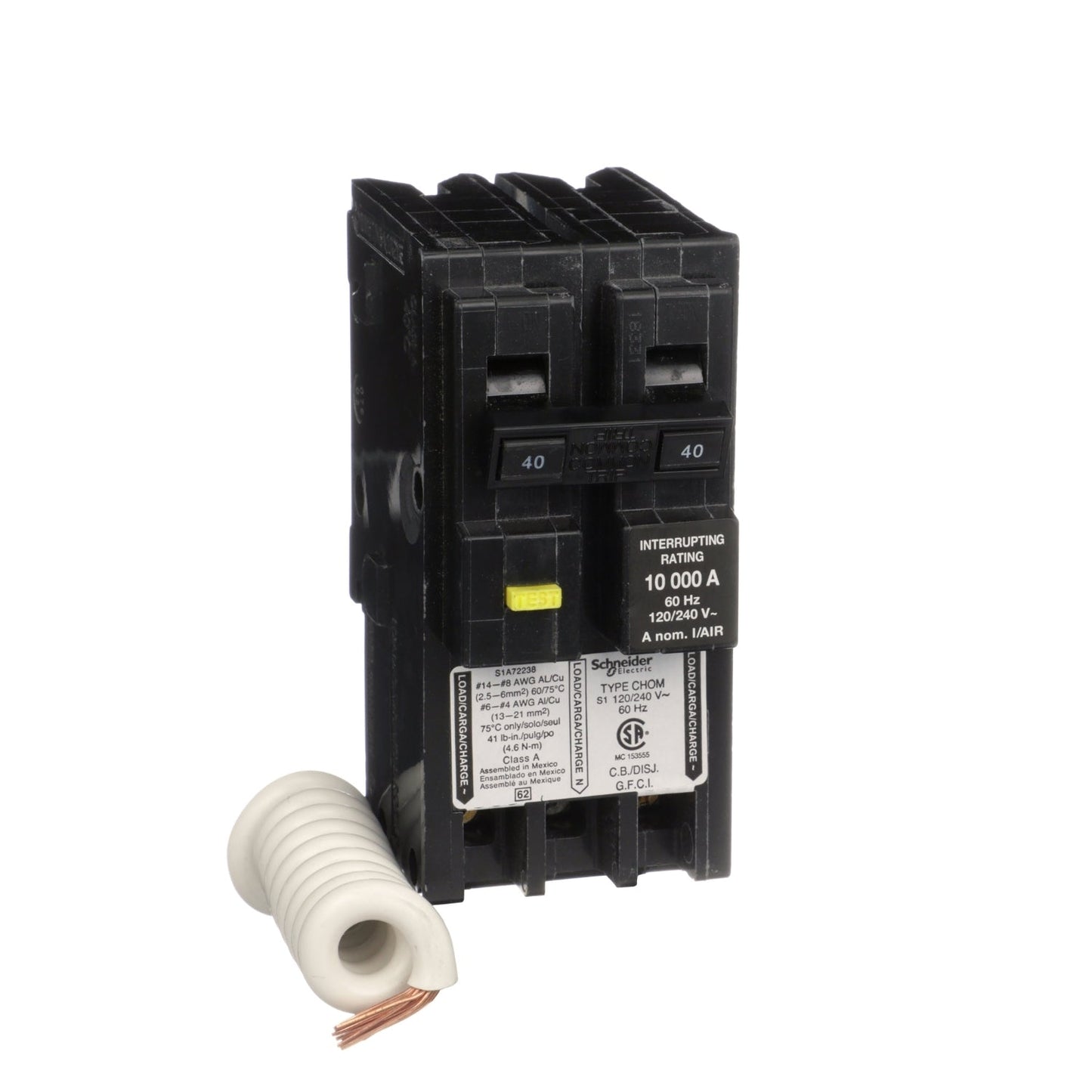 CHOM240GFI - Schneider Electric Plug-In 240V 40A 2 pole circuit breaker 10kA@240V - Essential Electric Supply