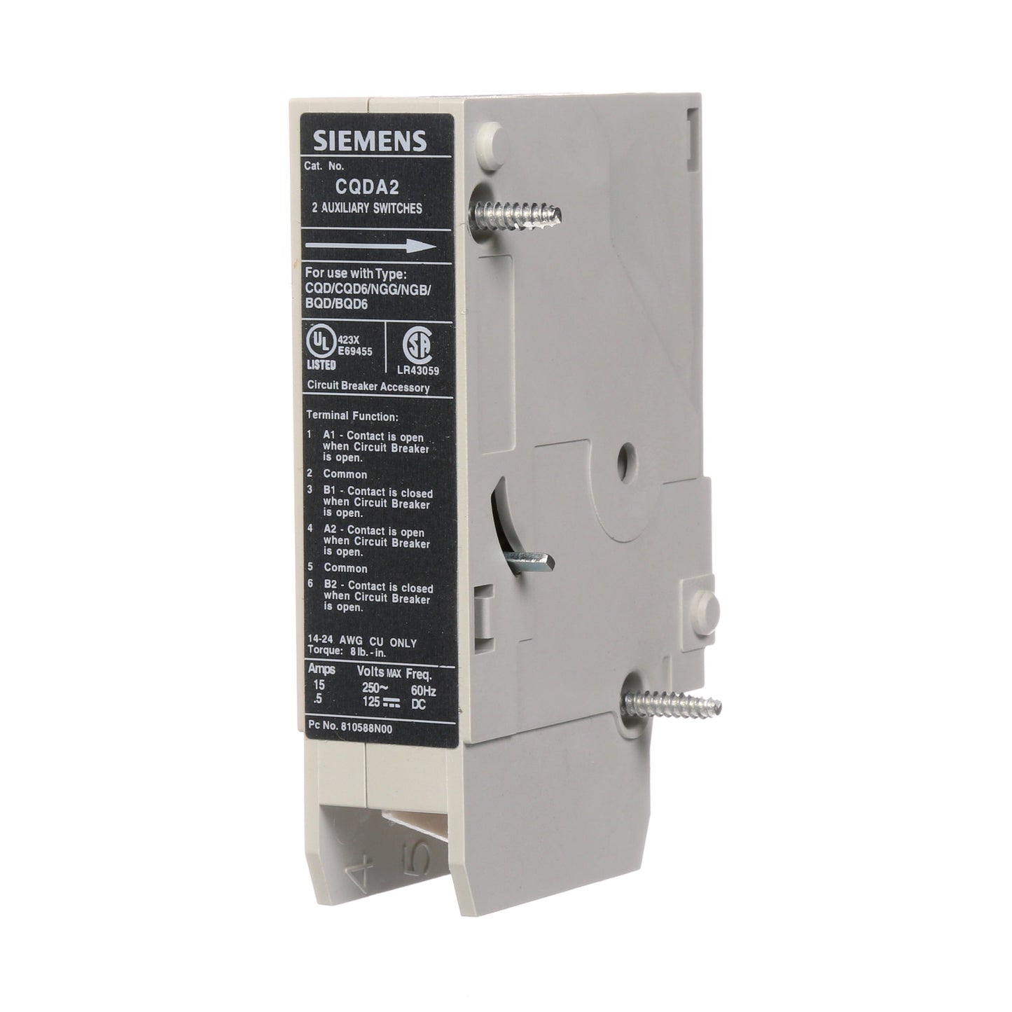 Siemens CQDA2 Circuit Breaker Auxiliary 2A/2B Sentron Series