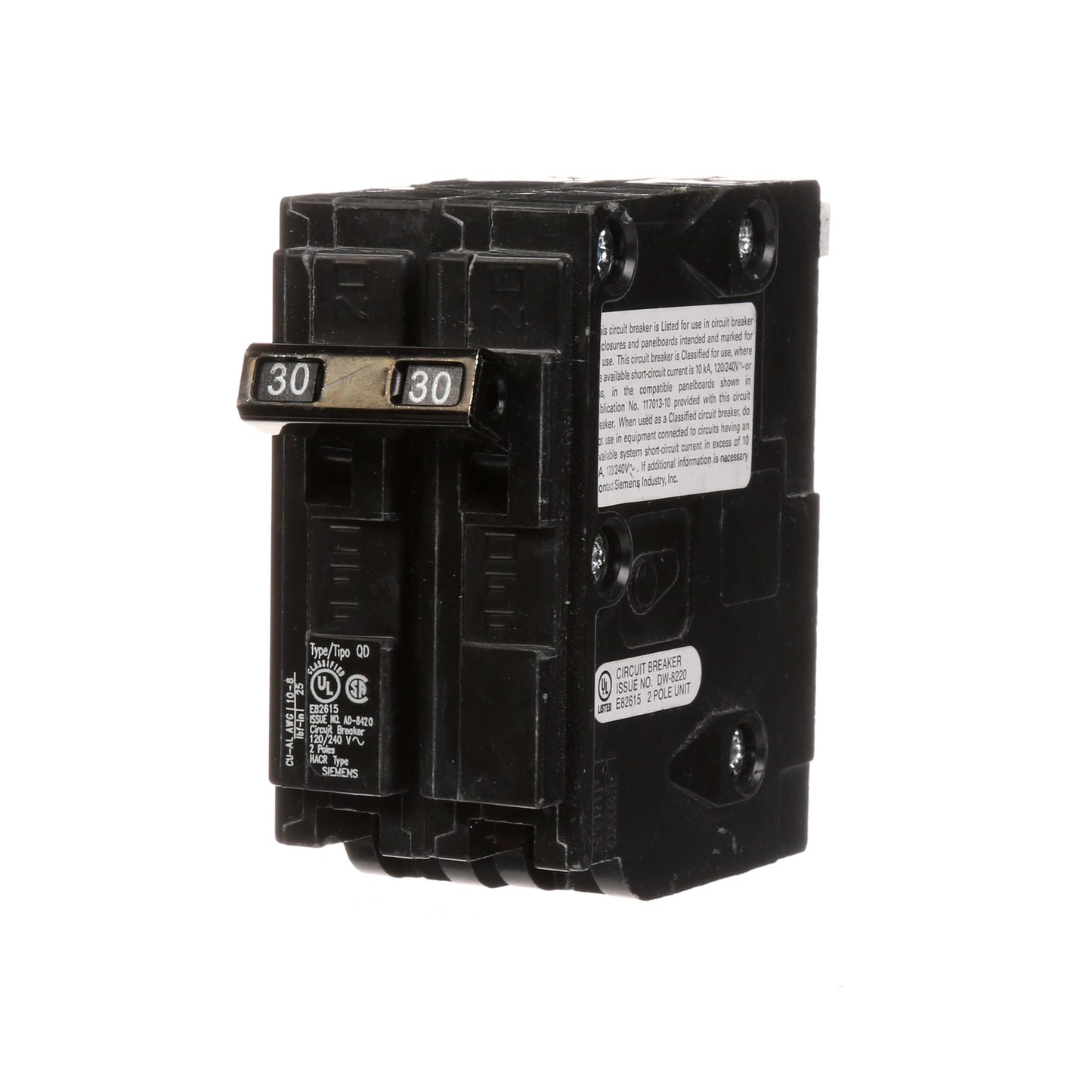 Siemens D230 Circuit Breaker | 240V 30A 2P 10kA Plug-In QD Series