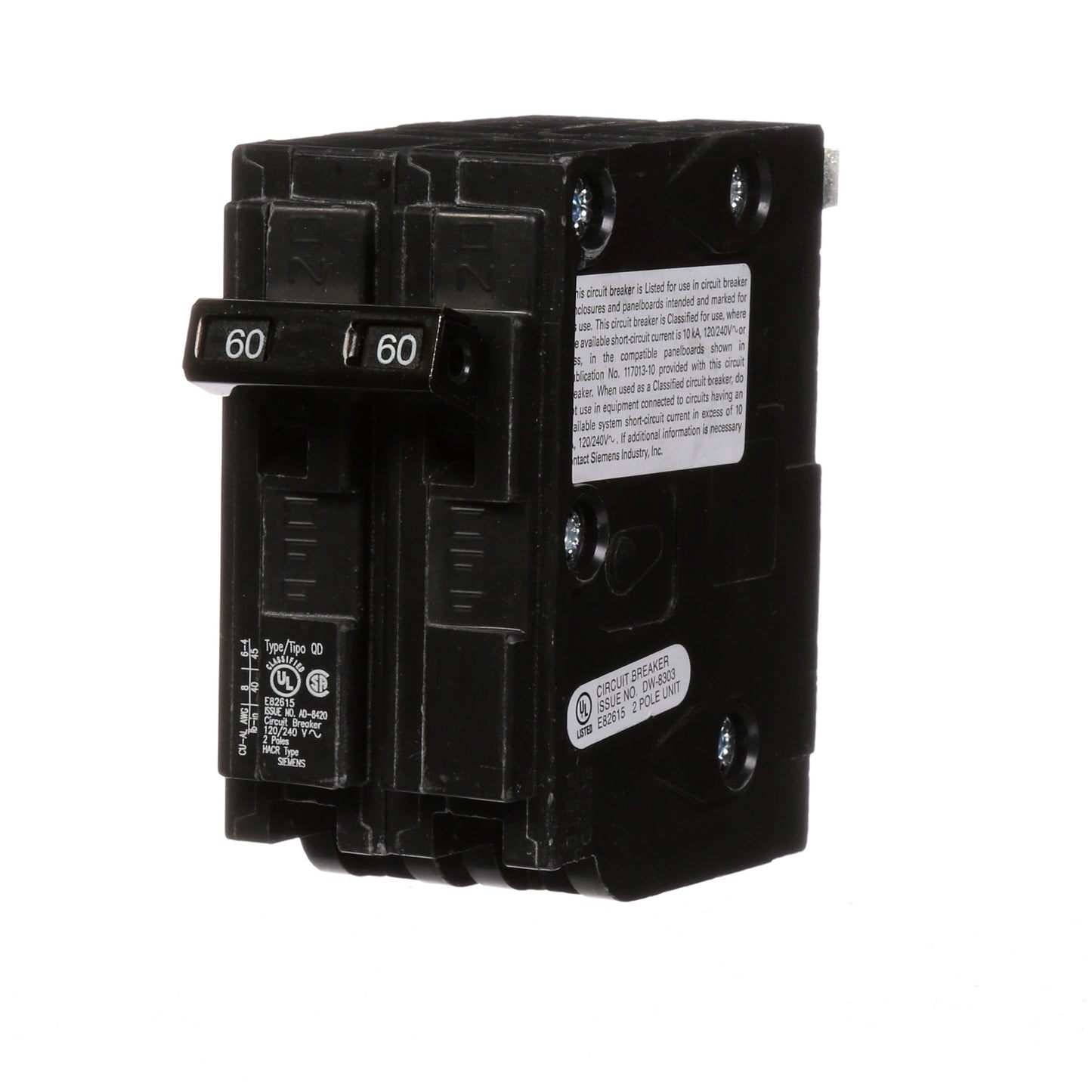 Siemens D260 Circuit Breaker | 240V 60A 2P 10kA Plug-In QD Series