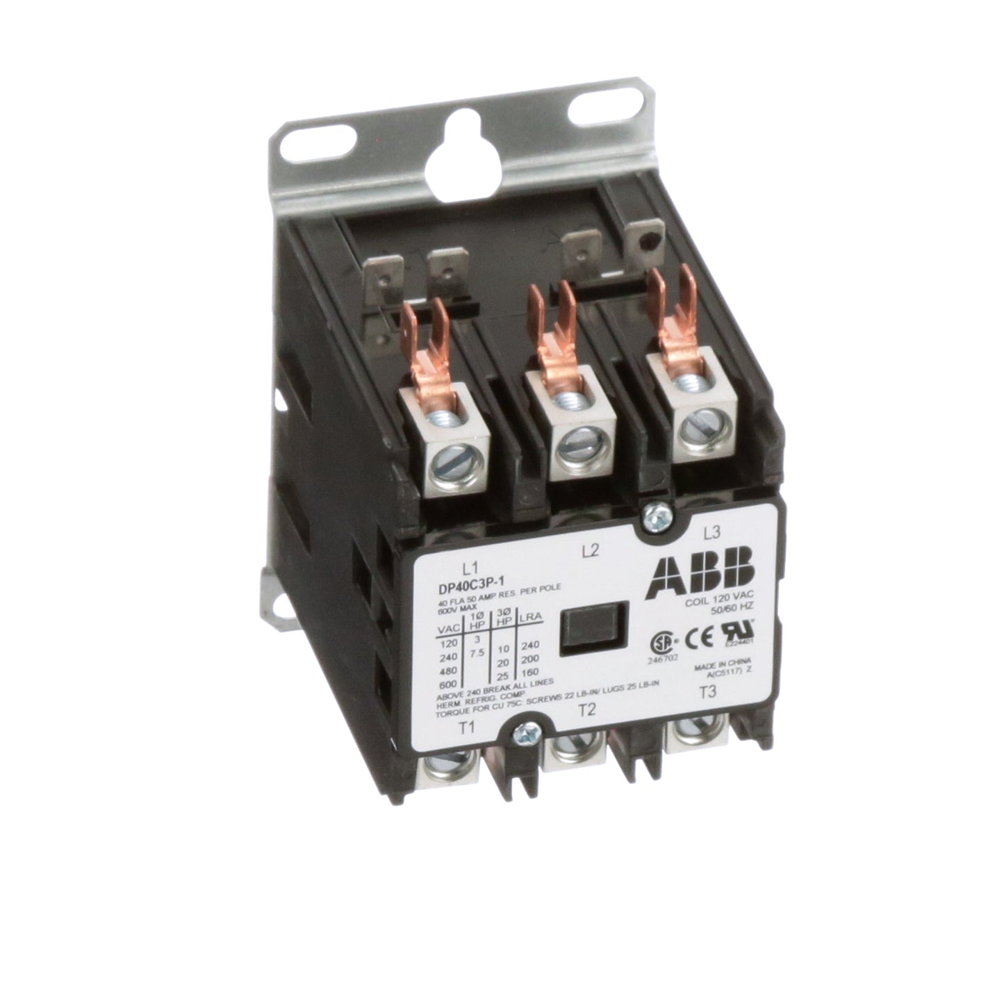ABB DP40C3P-1 Contactor | 3P 3PH 600V 40A 20HP DP Series