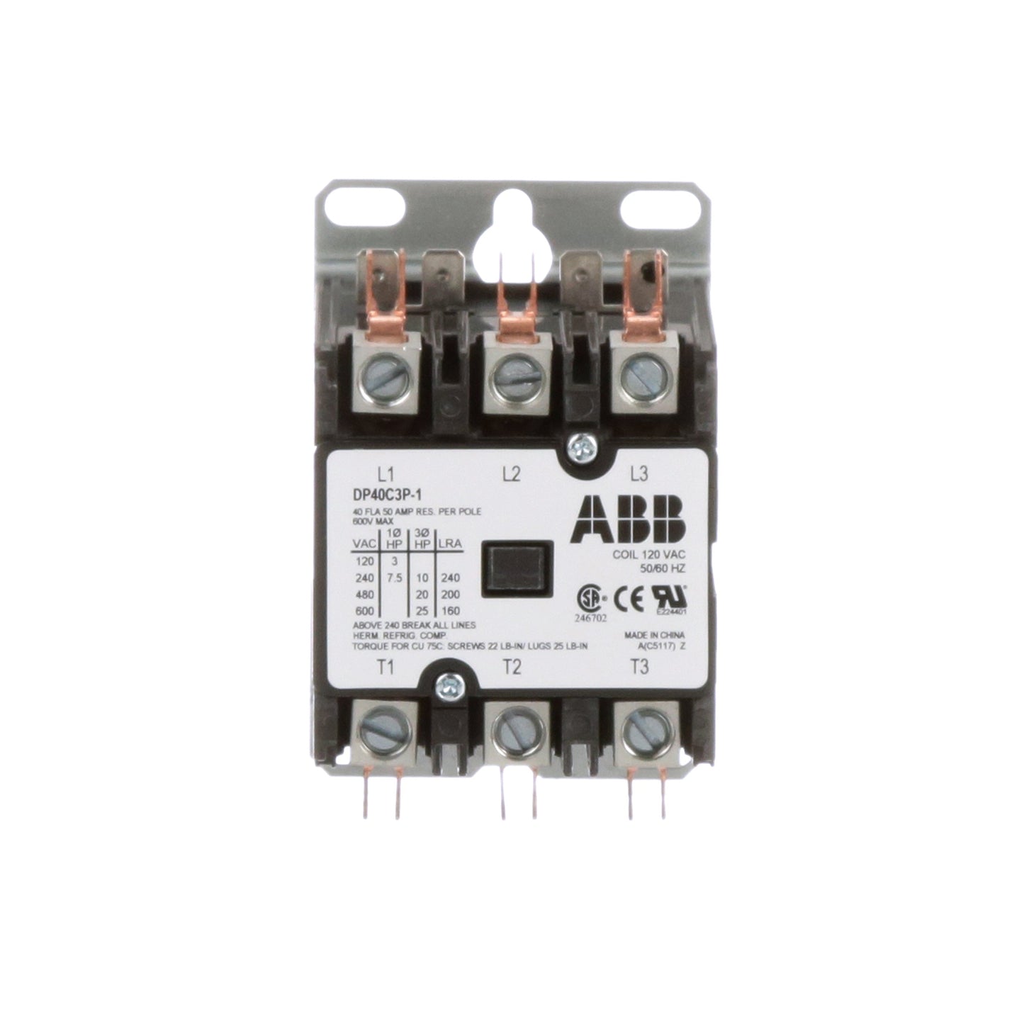 ABB DP40C3P-1 Contactor | 3P 3PH 600V 40A 20HP DP Series