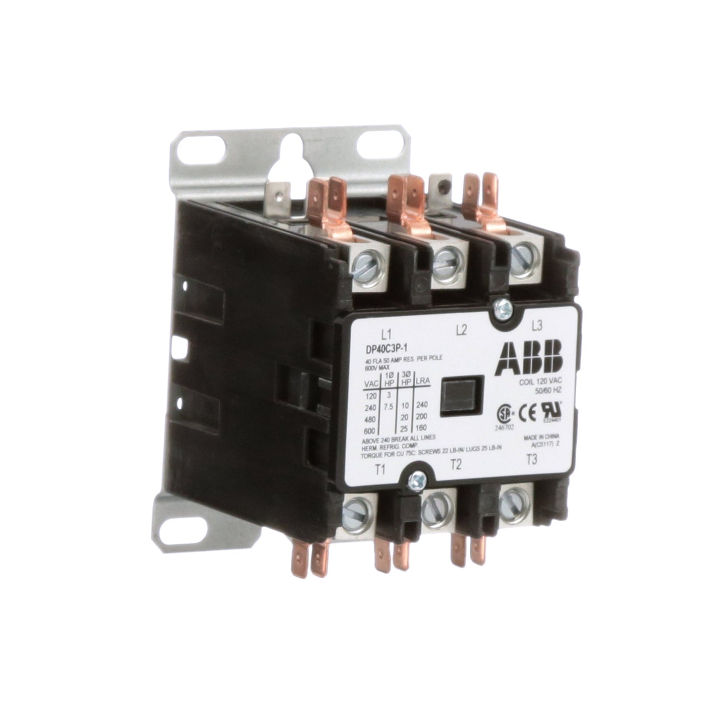 ABB DP40C3P-1 Contactor | 3P 3PH 600V 40A 20HP DP Series