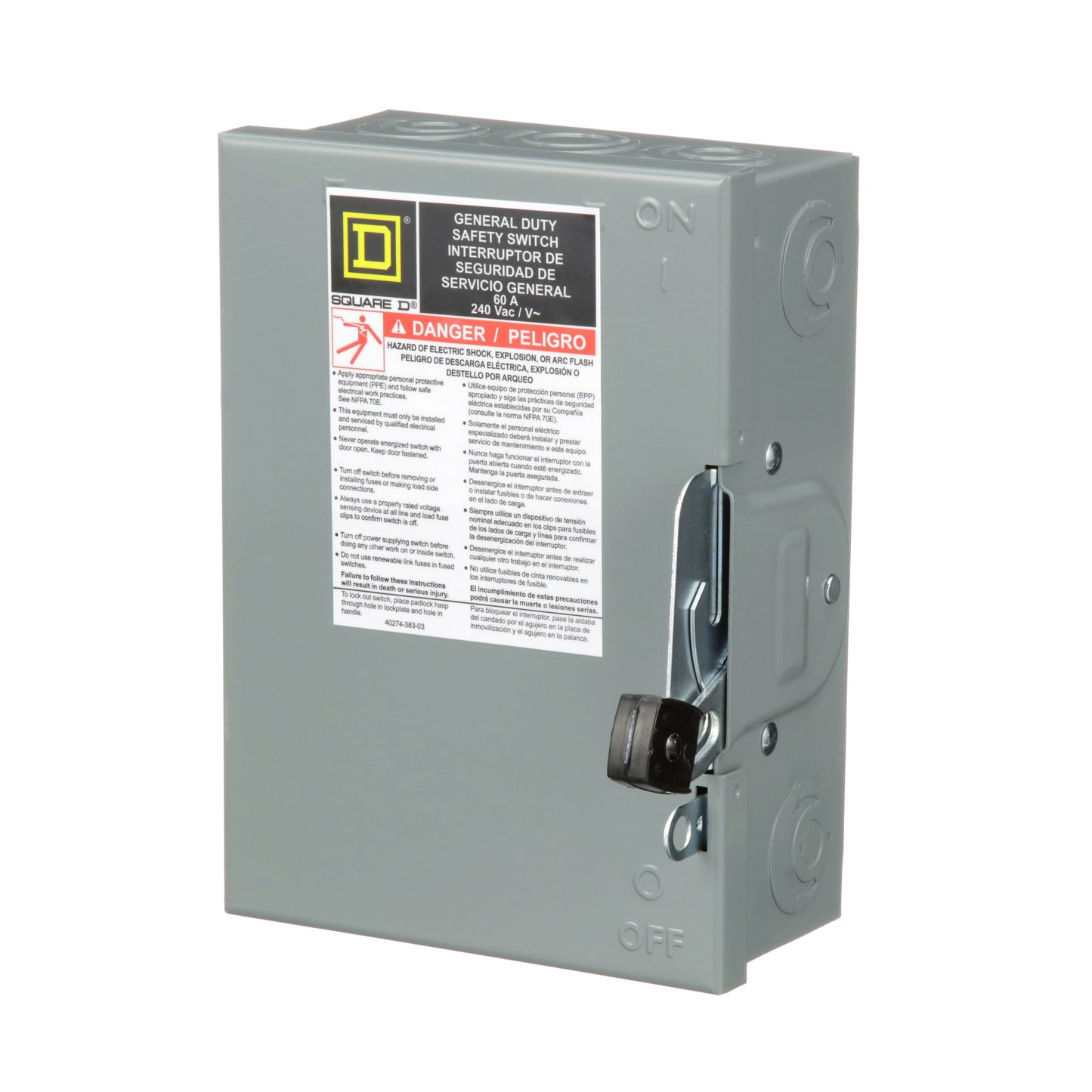 Square D DU322 Disconnect Switch | 240V AC 60A 3P 3-Phase Non-Fusible Series E