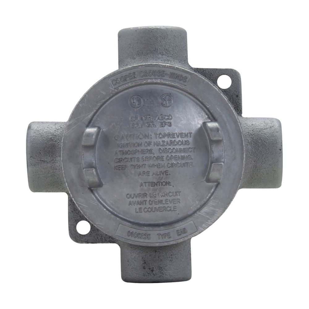 Crouse-Hinds EABY26 Conduit Outlet Box Feraloy Iron Alloy 3/4" Size 3" Cover Opening EAB