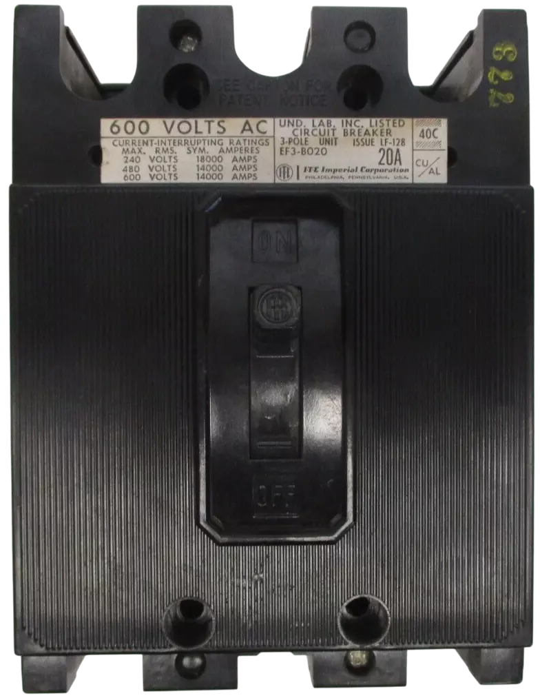 Siemens EF3B020 Circuit Breaker | 600V 20A 3P 14kA@480V Bolt-On EF Series