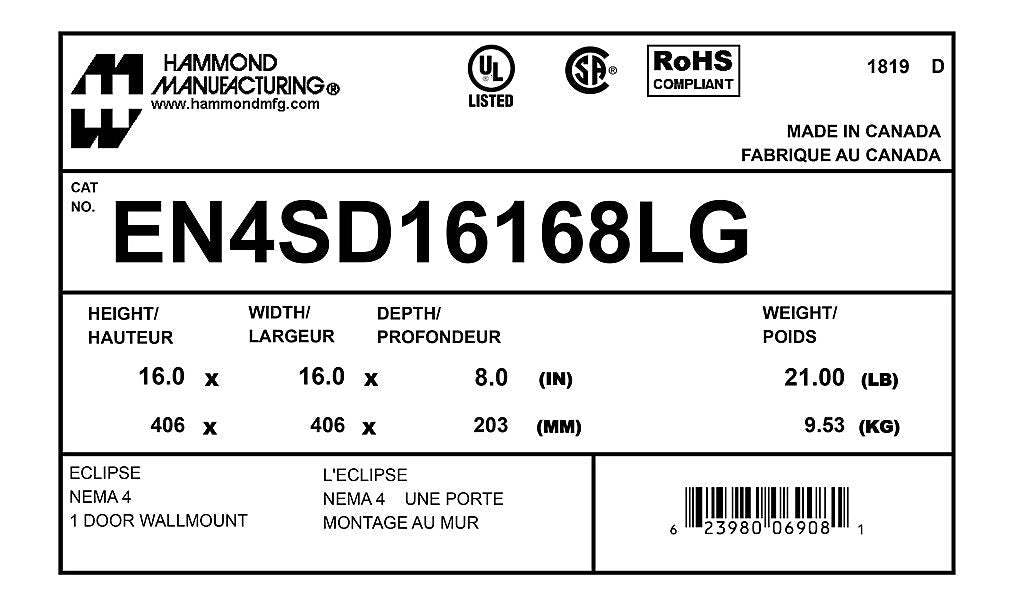 Hammond EN4SD16168LG Circuit Breaker Enclosure