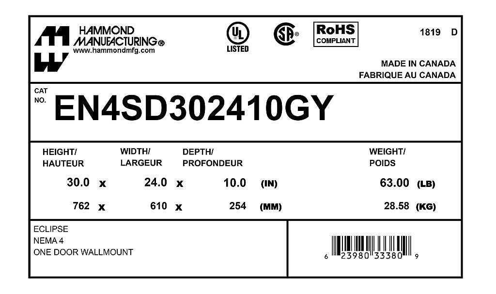 Hammond EN4SD302410GY Circuit Breaker Enclosure