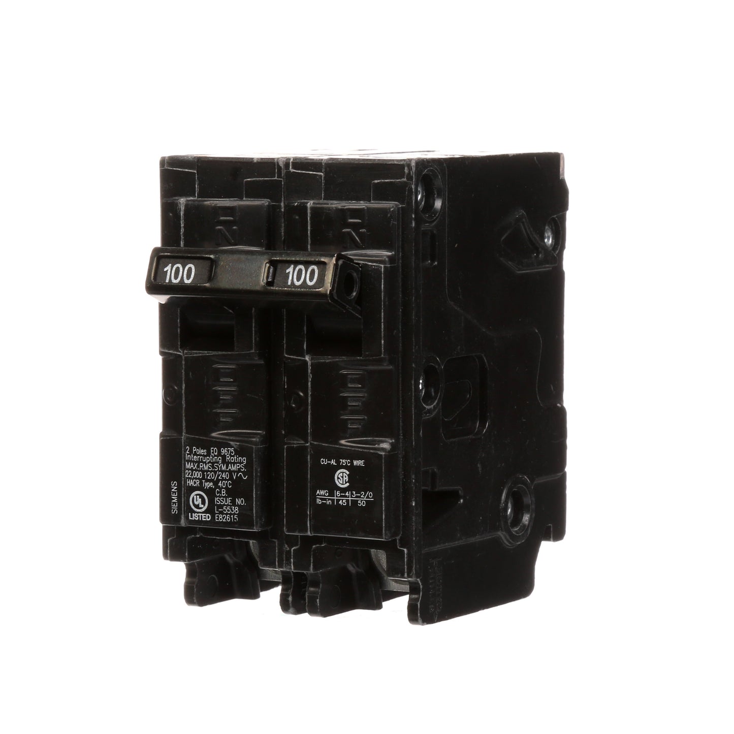 Siemens EQ9675 Circuit Breaker | 240V 100A 2P 22kA@240V Plug-In EQ Series